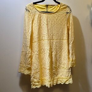 Bell Sleeve Yellow Lace Mini Dress